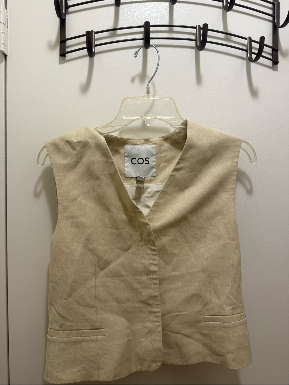 COS Cream Linen Blend Tailored Vest Waistcoat Satin Lining Size US 4